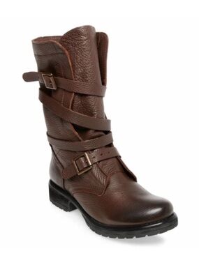 Steve Madden Banddit Buckle Strap Moto Combat Boots Brown Leather Size 8.5
